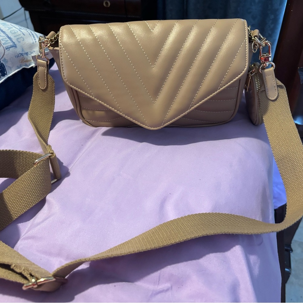 Tan Quilted Crossbody Bag